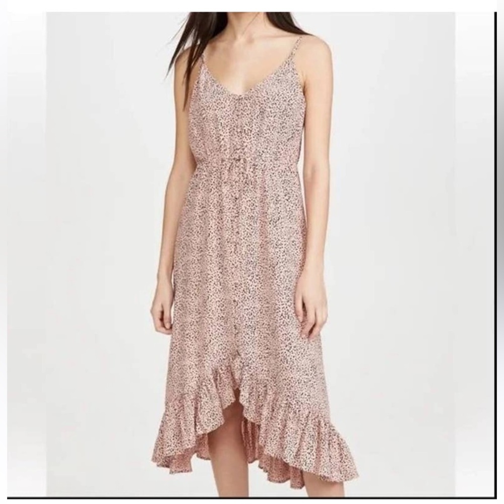 $250 RAILS Button down leopard print, pink ruffle, midi dress strappy xs